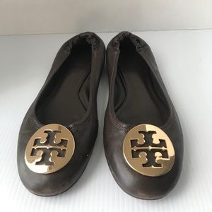 Brown leather Tory Burch flats